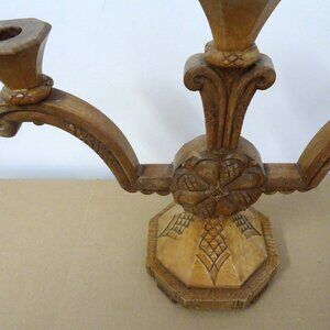 1950s wood carved candle holder Scandinavian Style